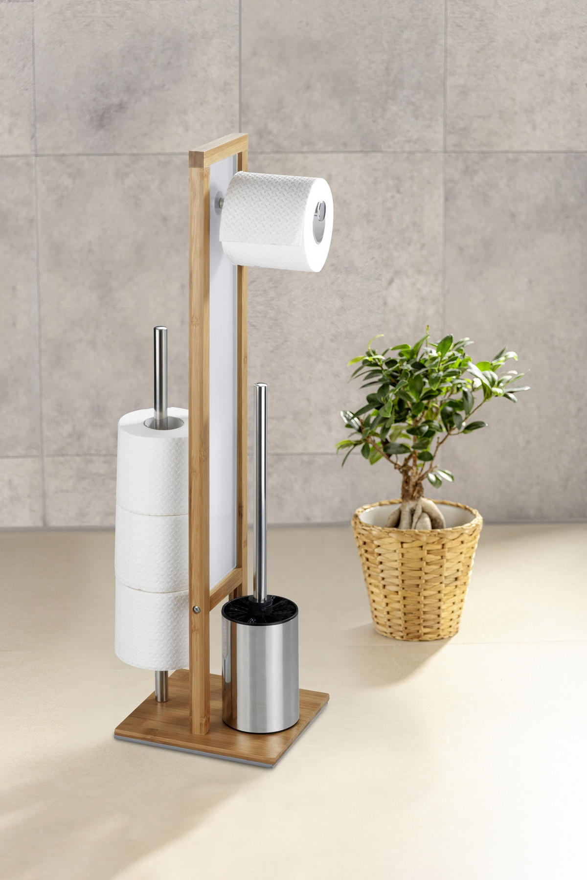 WC-GARNITUR 3in1 Rivalta 23/18/70 cm - Silberfarben, Naturmaterialen (18/70/23cm) - Wenko