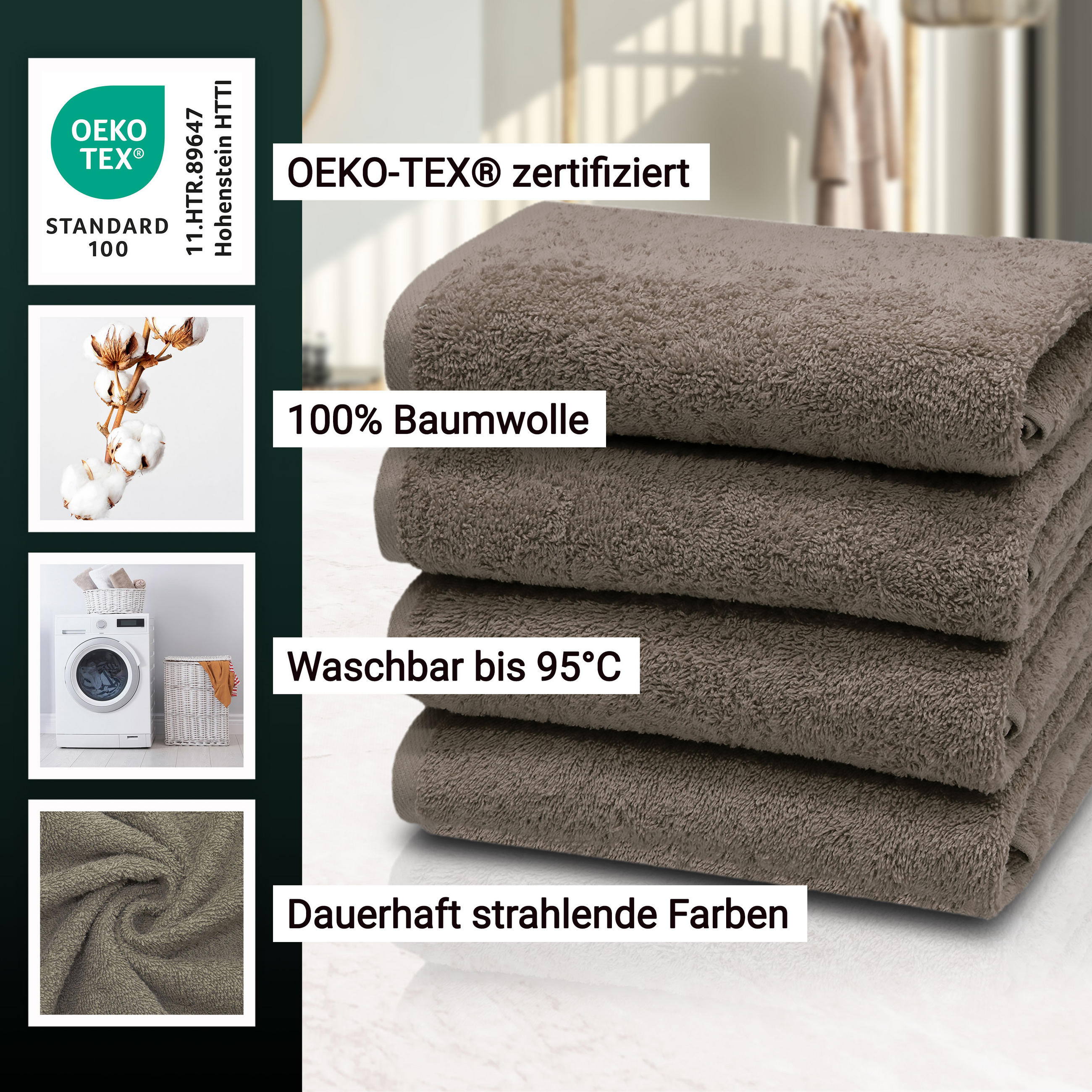 HANDTÜCHER, 4er-Set, 50x100 cm, 100% Baumwolle, Grau - Fango, Textil (50/100cm) - Zollner