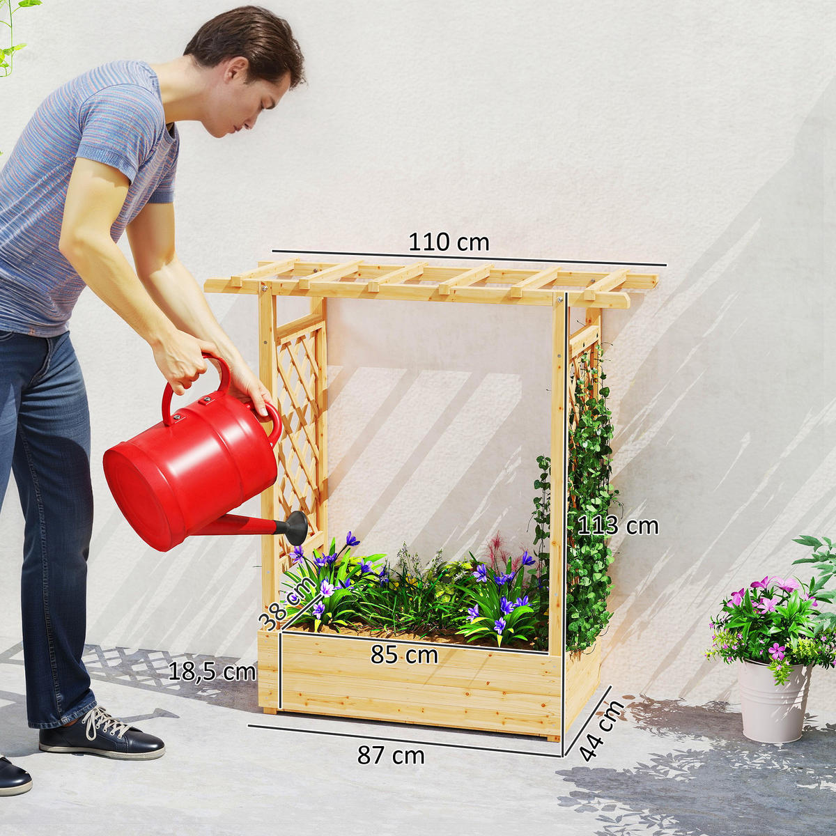 HOCHBEET DE-12227 mit seitl. u. oberem Rankgitter Natur - Naturfarben, Holz (110/113/44cm) - ComfortXL