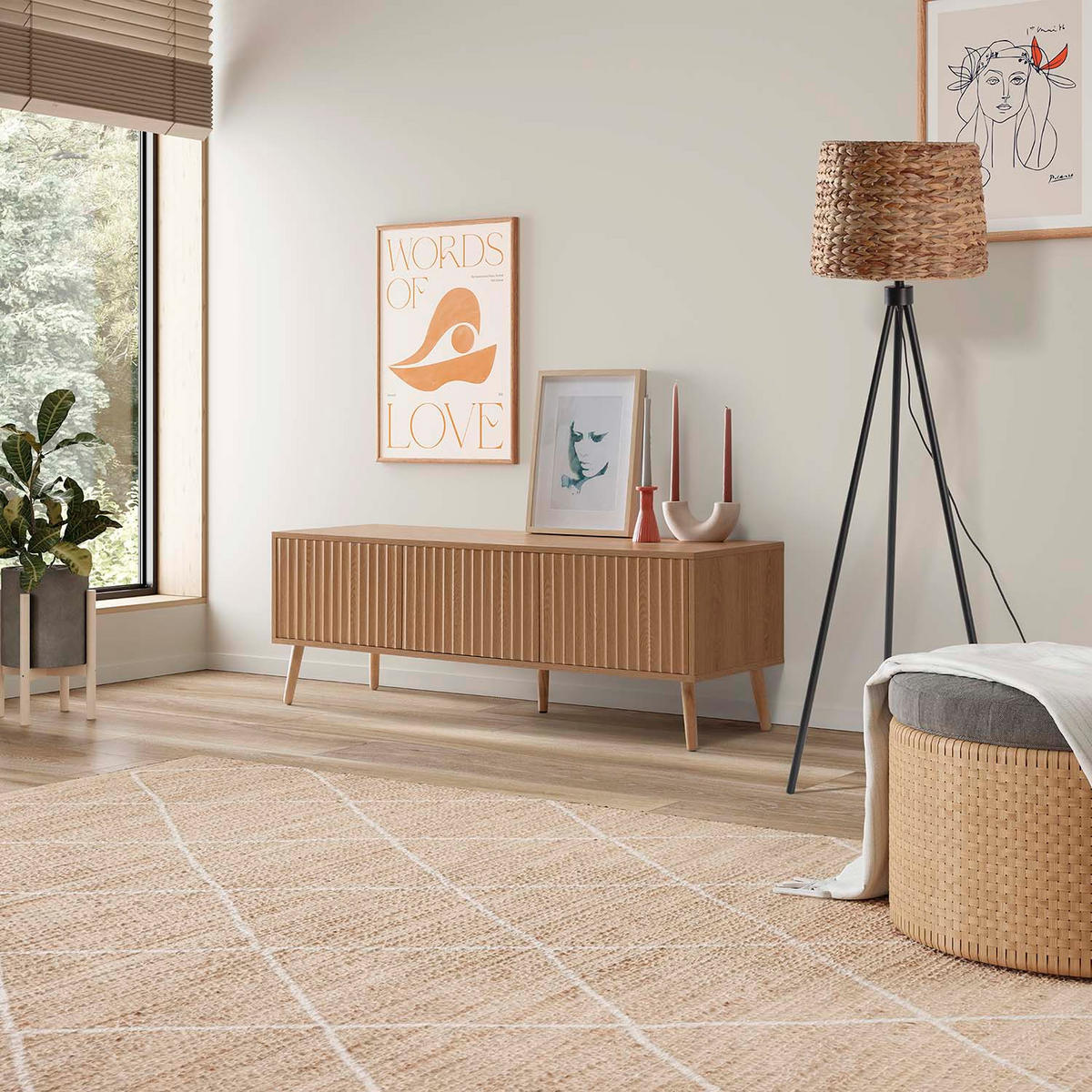 STEHLEUCHTE 53/53/144 Kiomi - Beige, Naturmaterialien (53/53/144cm) - VS Venta-stock