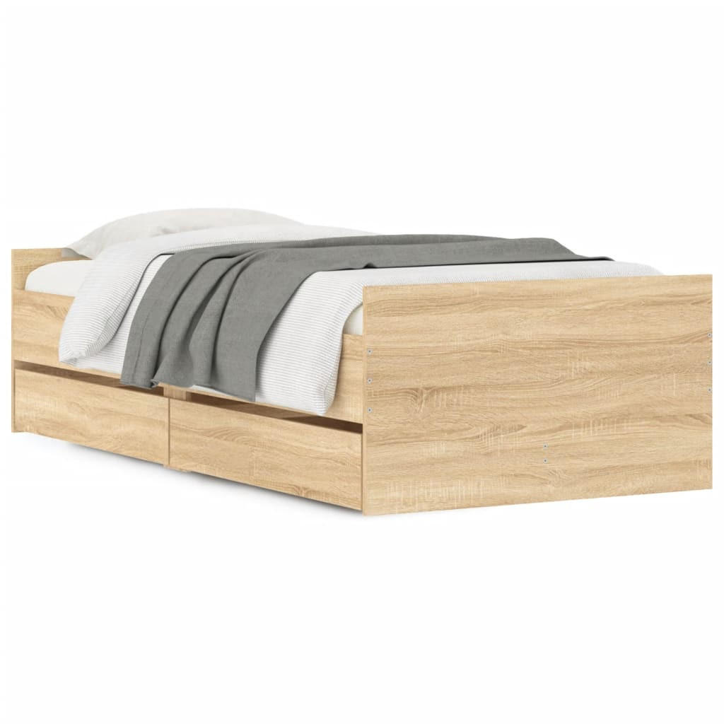 BETTGESTELL Mit Schubladen Sonoma-Eiche 100/200 Cm - Braun, Holzwerkstoff (100/200cm) - vidaXL
