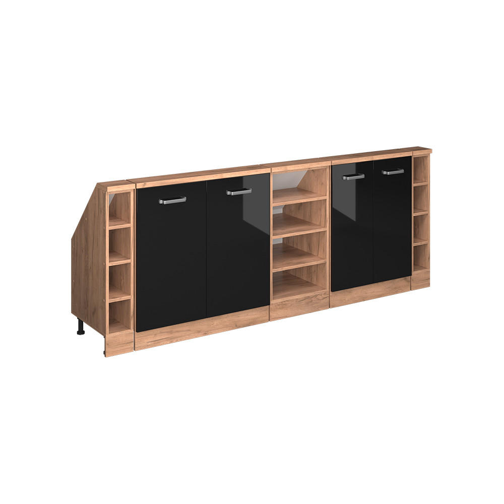 Vicco KUCHYŇSKÁ SKŘÍŇKA POD ŠIKMOU STŘECHU R-Line Černý vysoký lesk 210 cm Sada 5 kusů