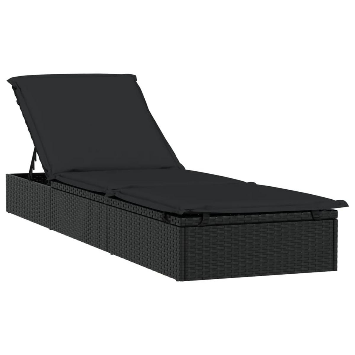 SONNENLIEGEN 2 Stk. Mit Tisch Schwarz Poly Rattan - Schwarz, Kunststoff (55/62/201cm) - vidaXL