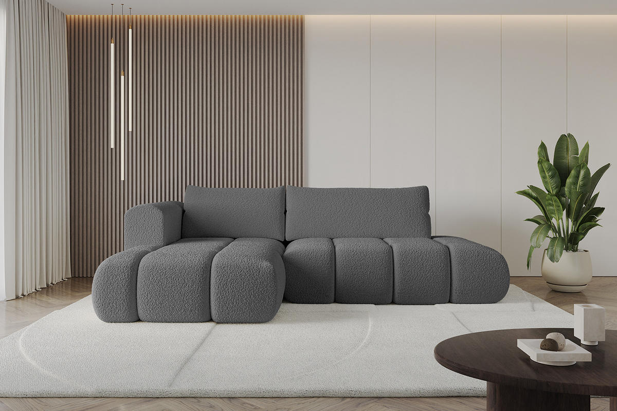 ECKSOFA Ottomane Links CLOUD-L 289x180x40 Grau Bouclé - Grau, Holzwerkstoff/Kunststoff (180/289cm) - ALTDECOR