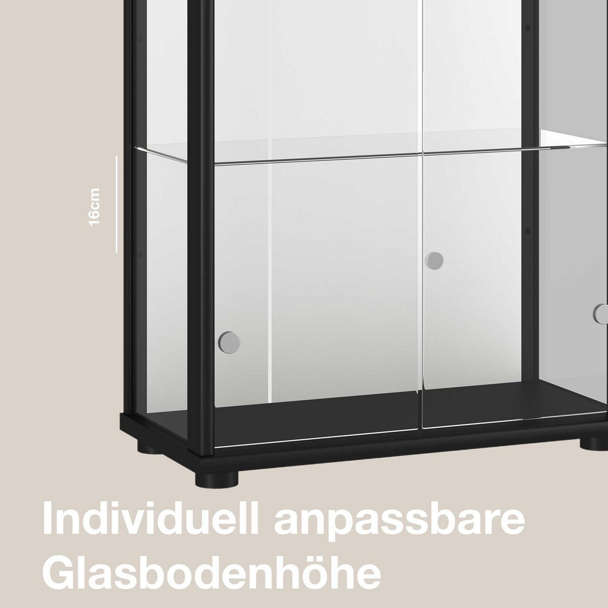 GLASVITRINE 33/67/176 cm mit Spiegel, LED, Schloss & 4 höhenverstellbaren Glasböden - Transparent/Silberfarben, Glas/Holzwerkstoff (67/176/33cm) - K-Möbel