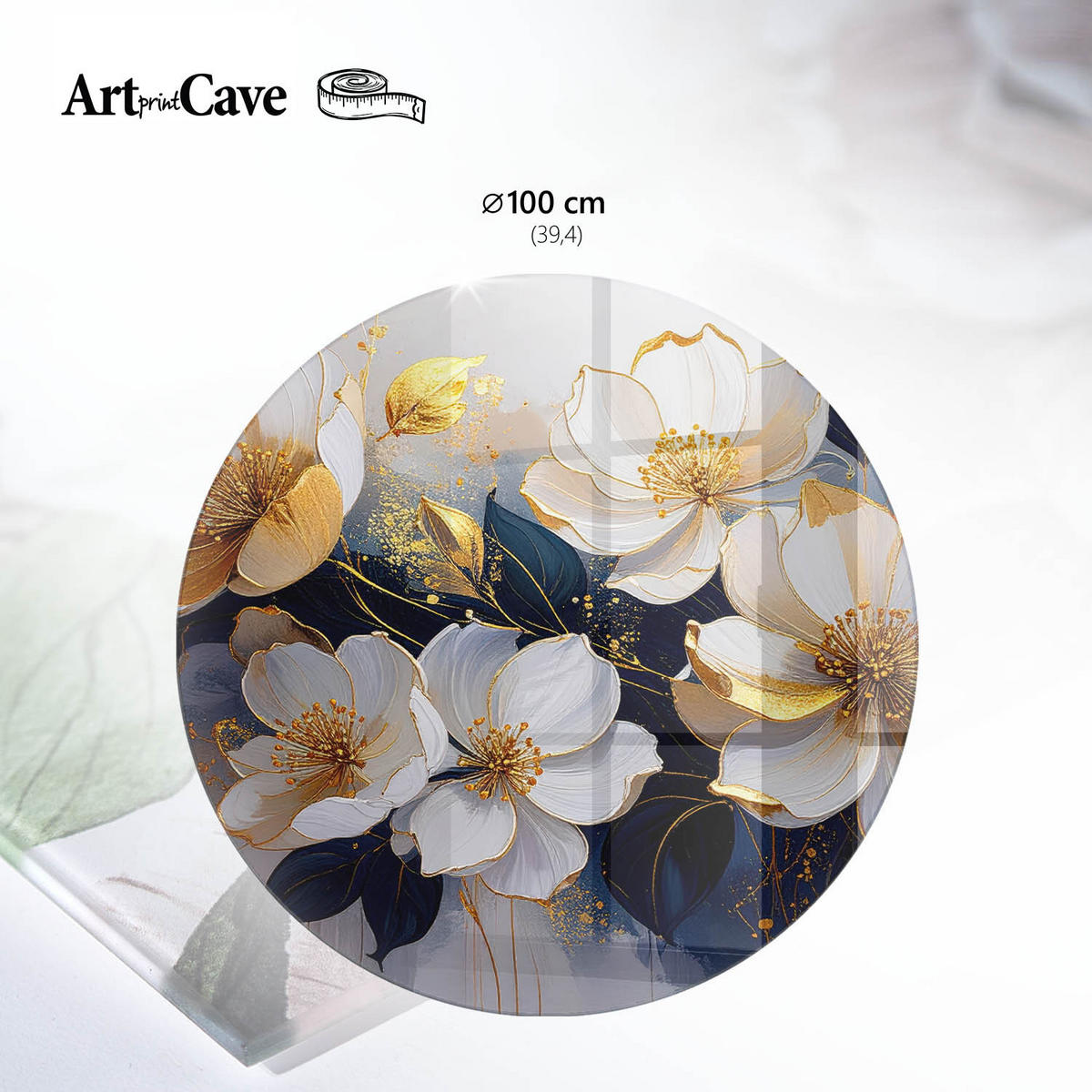 GLASPLATTE fi100 cm – Florale Eleganz - Beige, Glas (0.4/100/100cm) - ArtPrintCave
