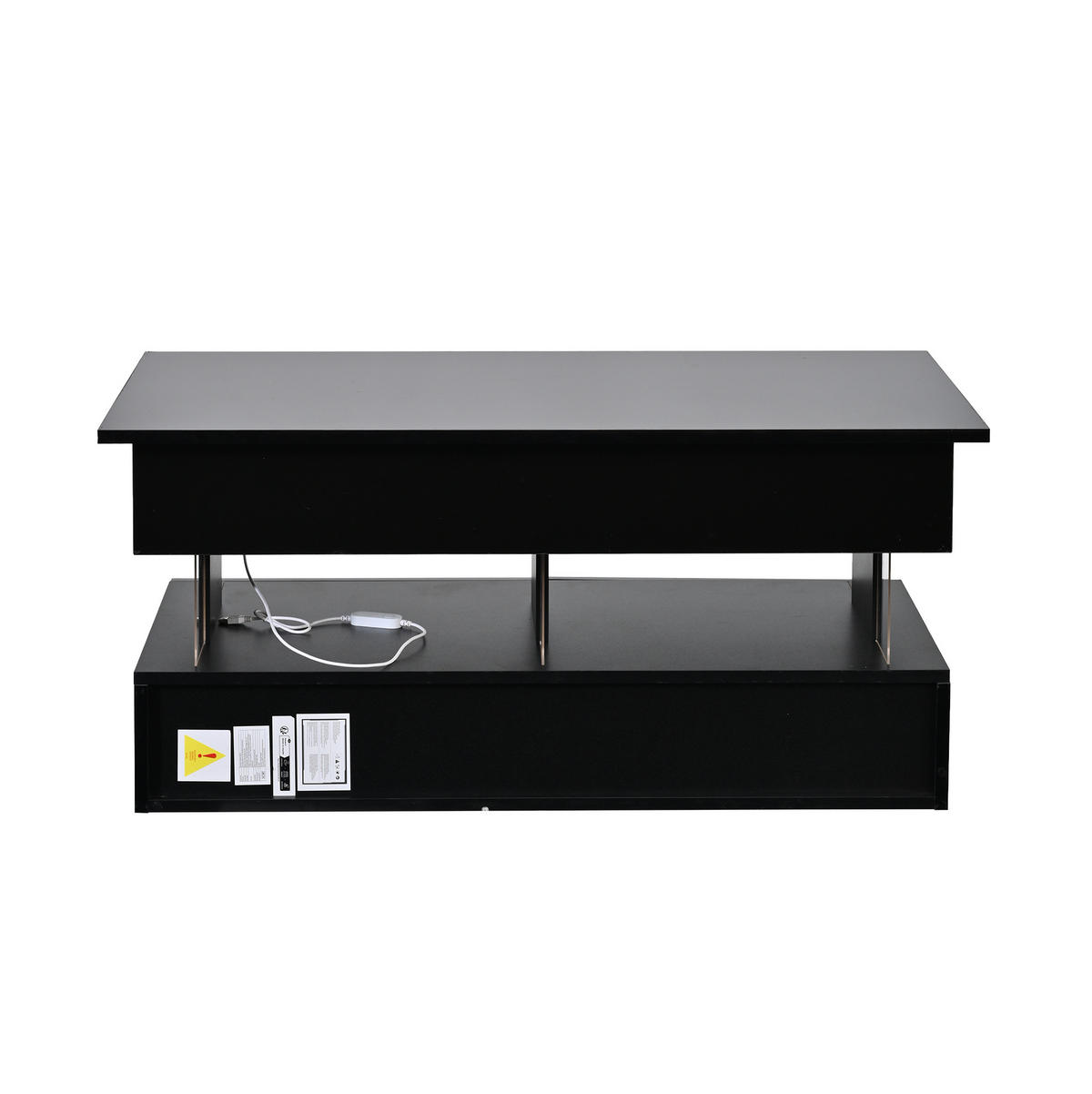COUCHTISCH aus MDF 100x50x46 cm Schwarz mit Hubfunktion, LED-Beleuchtung und 2 Schubladen - Schwarz, Holzwerkstoff (100/50/46cm) - IVMEU