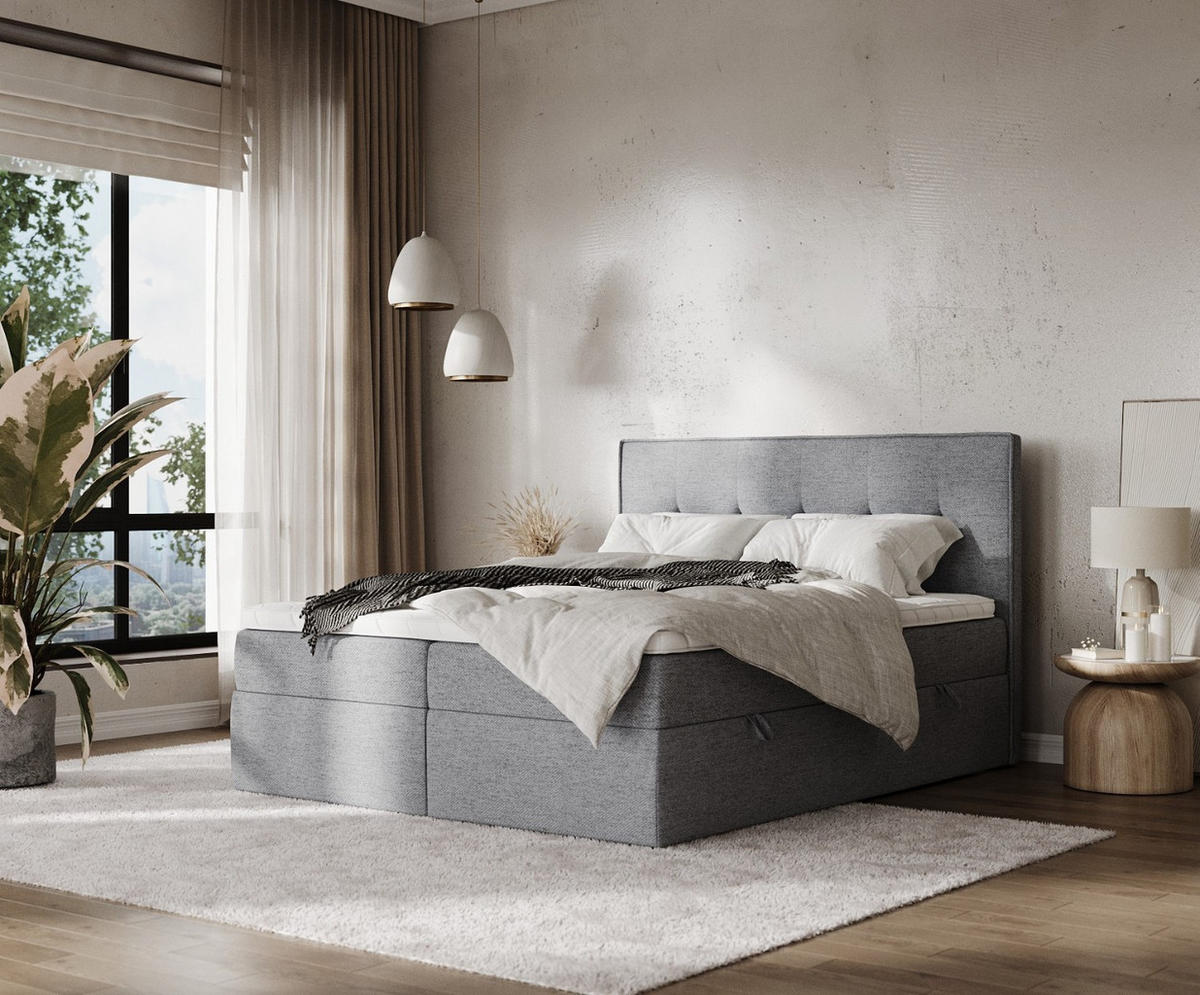 BOXBETT Mireo 200/200 cm Grau im Neve Stoff - Schwarz/Grau, Holz/Holzwerkstoff (200/200cm) - AltaBeds