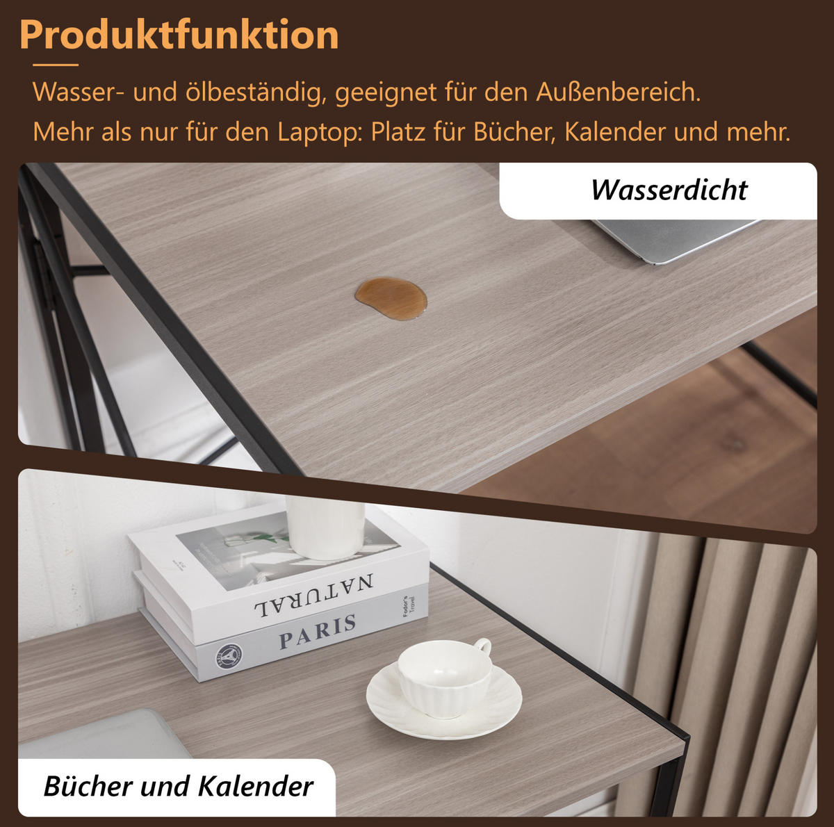 SCHREIBTISCH faltbar 99 x 50 x 75 cm MDF Metall Natur - Braun, Metall (99/50/75cm) - Meubliv