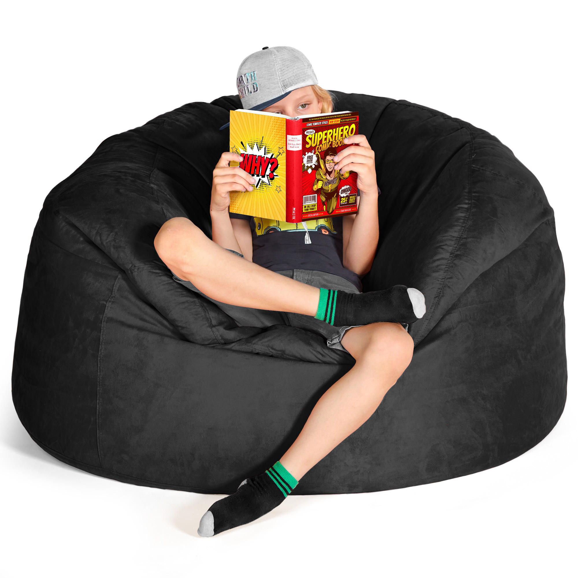 RIESEN-SITZSACK XXL JUMBO Velours 4ft - Schwarz, Textil (120/70/120cm) - Green Bean