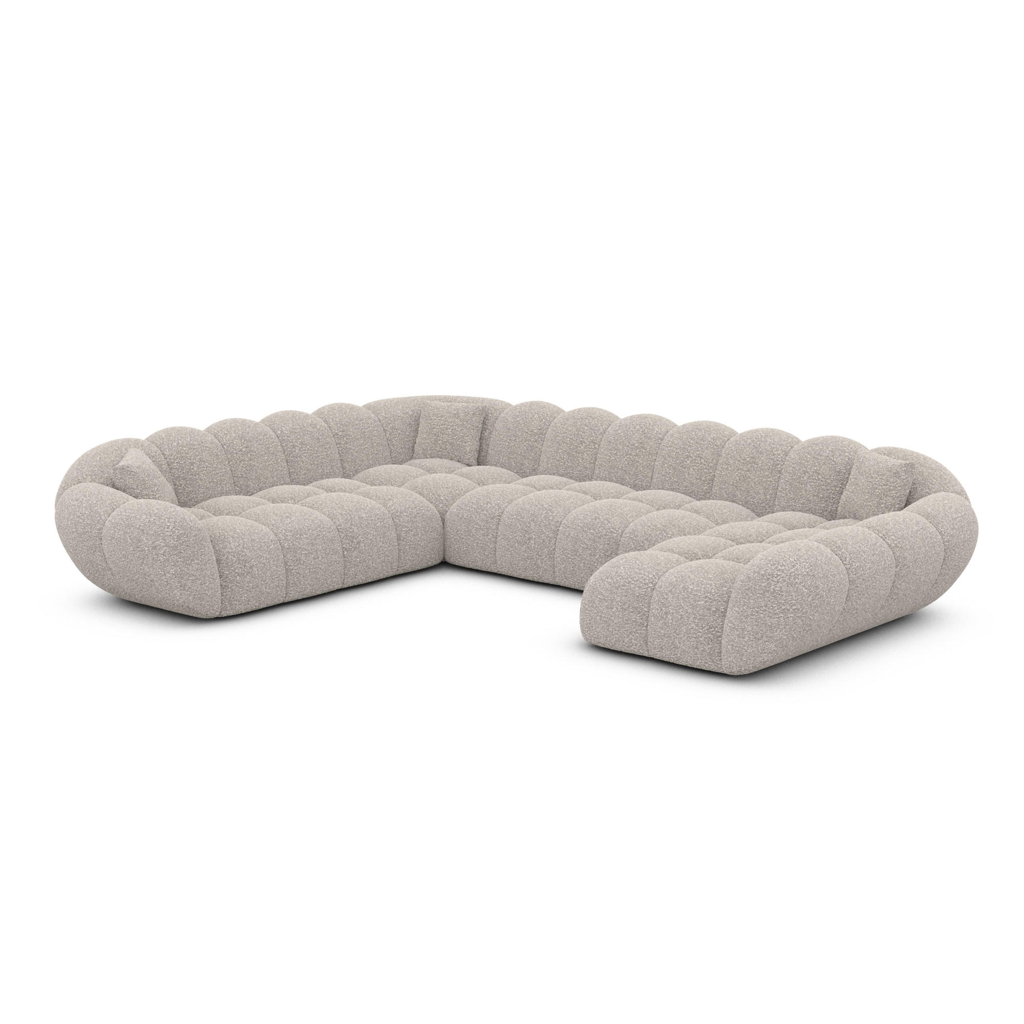 WOHNLANDSCHAFT Liva Sand Bouclé U-Form XXL Rechts - Sandfarben, Textil (258/70/323cm) - VAROYAL