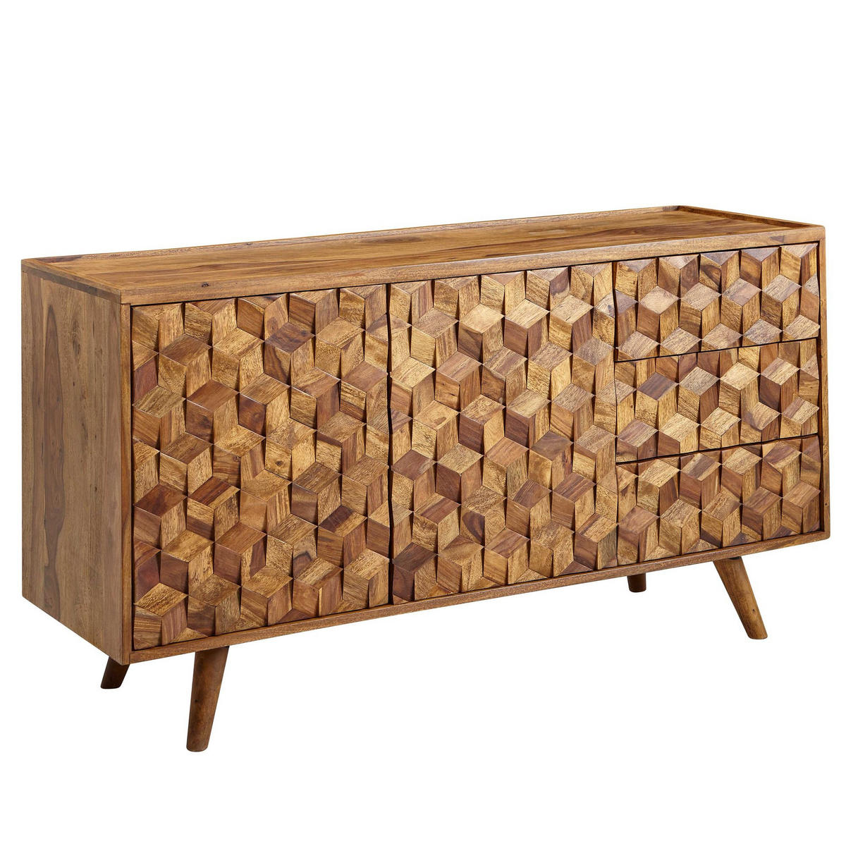 SIDEBOARD – Massivholz, 138x76x45 cm, mit Türen und Schubladen - Braun, Holz (138/76/45cm) - KADIMA DESIGN
