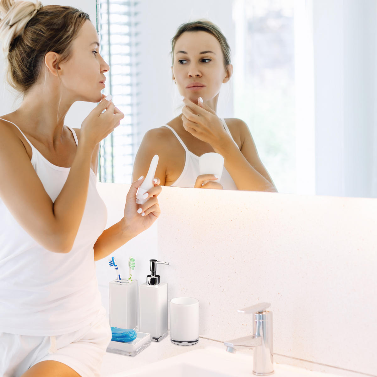 BADACCESSOIRES Set - Weiß, Kunststoff (12/19.5/9cm) - Relaxdays