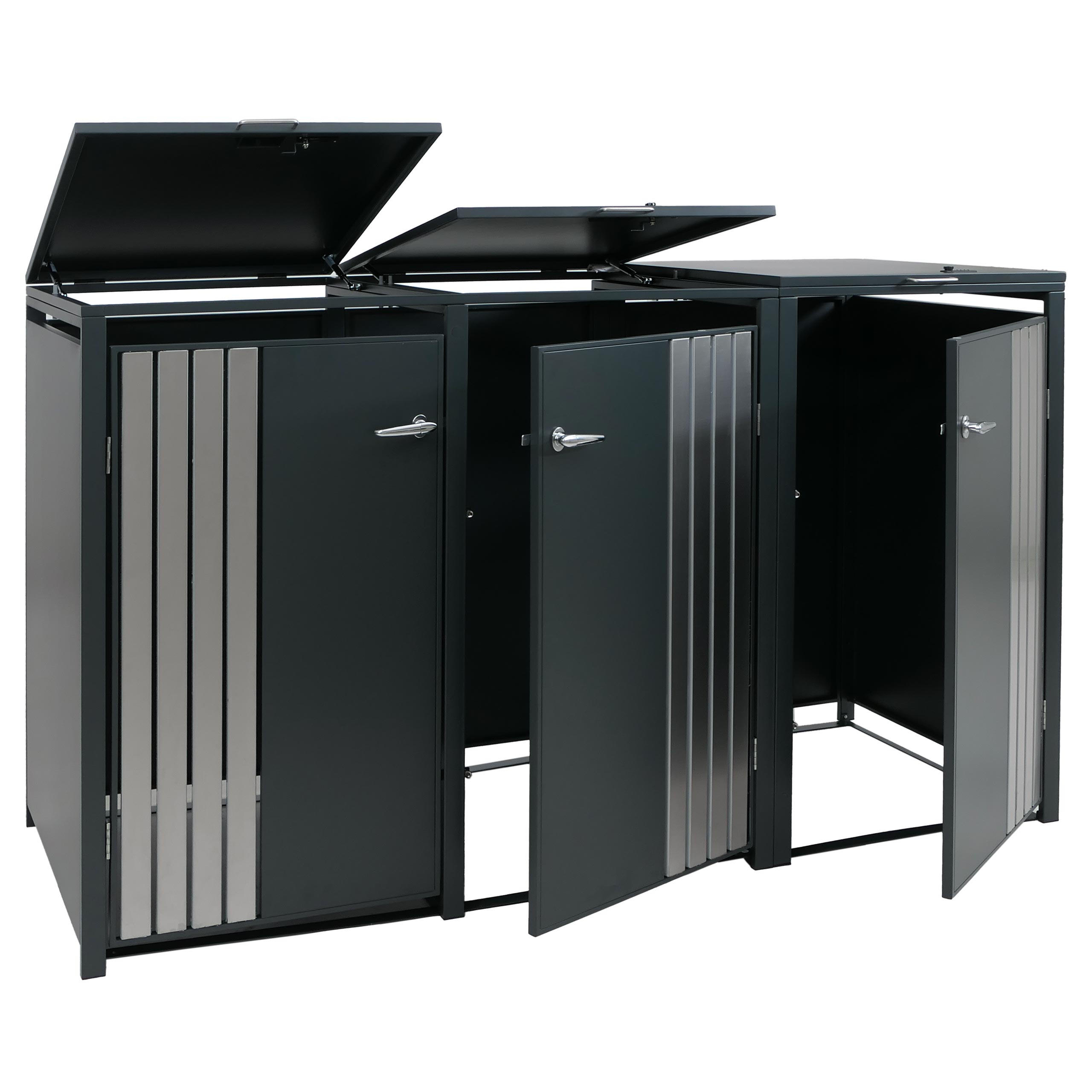MÜLLTONNENBOX 3er mit Deckel HxBxT 122x200x84cm Anthrazit Edelstahl - Anthrazit, Metall (200/122/84cm) - PROREGAL