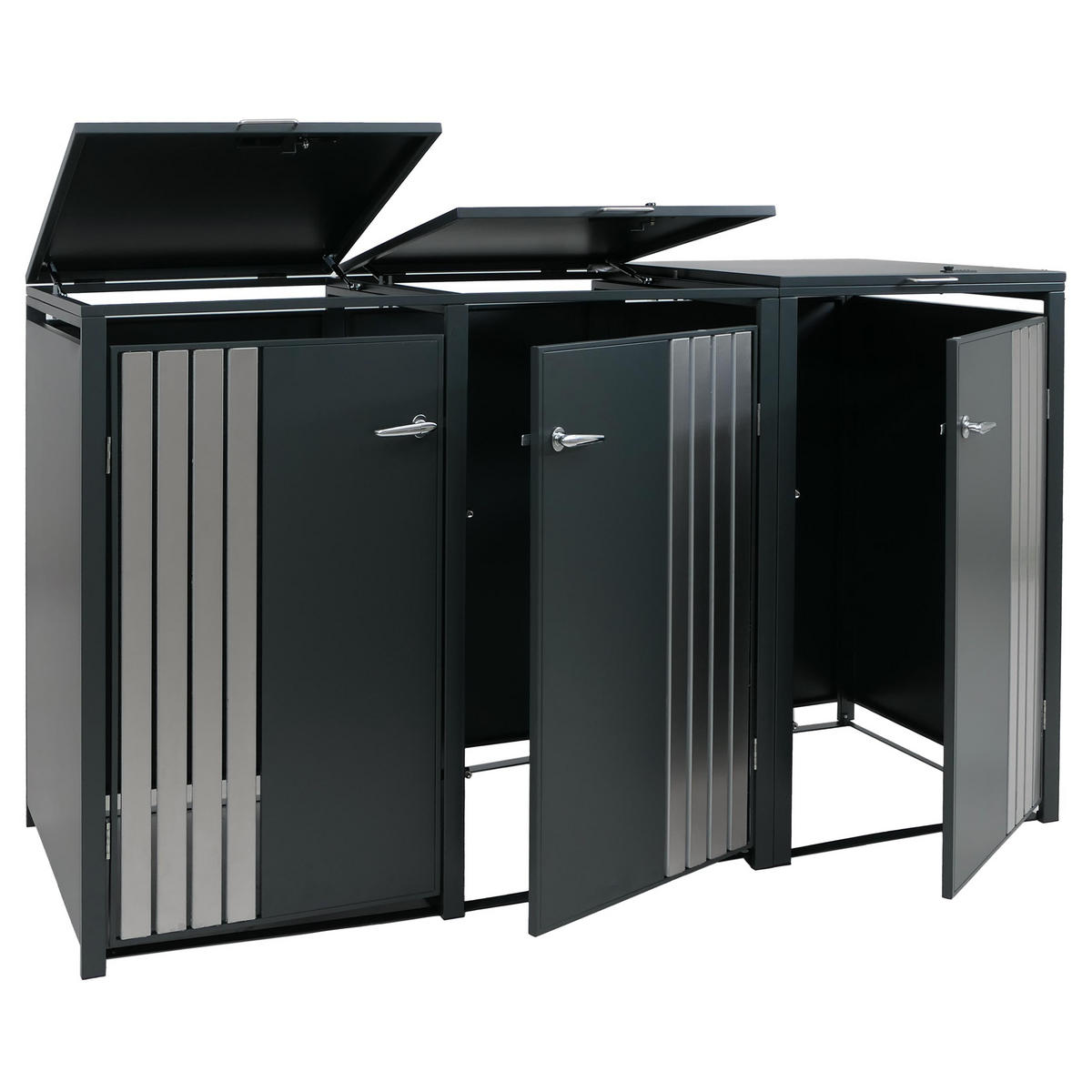 MÜLLTONNENBOX 3er mit Deckel HxBxT 122x200x84cm Anthrazit Edelstahl - Anthrazit, Metall (200/122/84cm) - PROREGAL