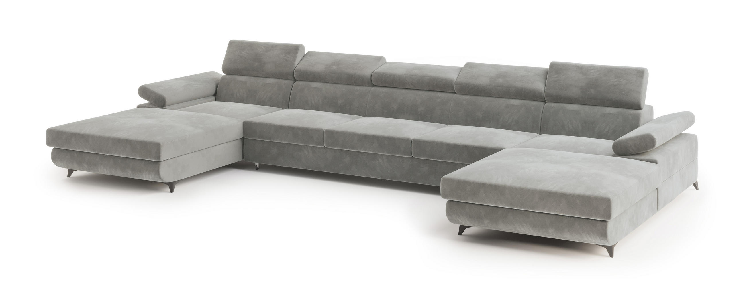 WOHNLANDSCHAFT VIVENTE Hellgrau Velours-Stoff mit Schlaffunktion - Hellgrau, Holz (410/89/190cm) - MASSENO