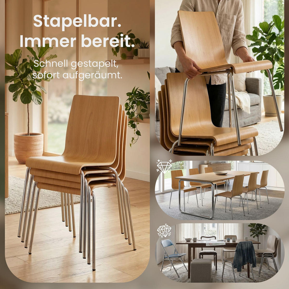STUHL Holz Natura - Eukalyptusholzfarben, Holz/Metall (49/85/49cm) - CLP