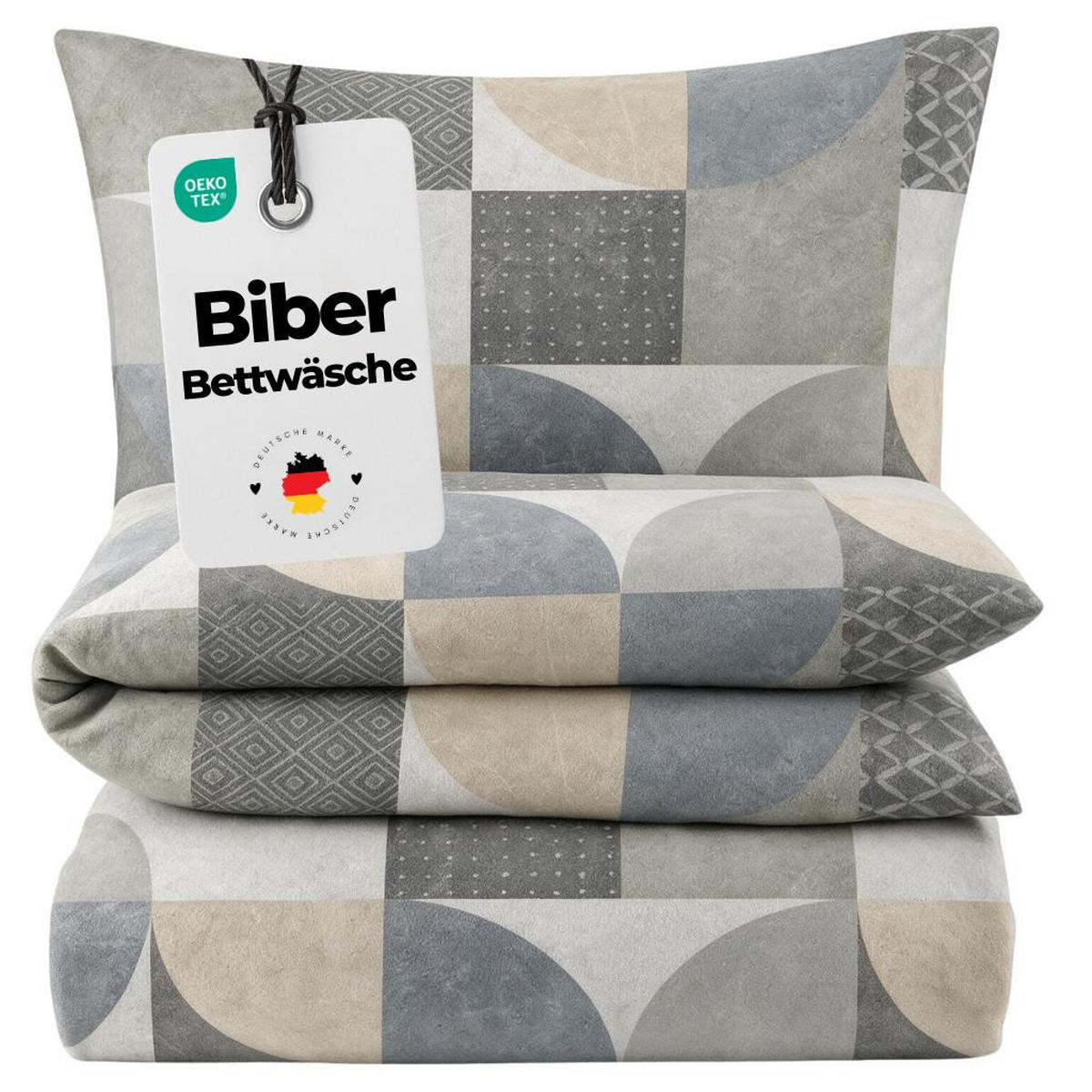 BIBER-BETTWÄSCHE 135x200 - Kuschelig warmer Flanell Bettbezug aus 100% Baumwolle für Herbst & Winter - Muster geometrisch - Grau, Textil (135/200cm) - Carpe Sonno