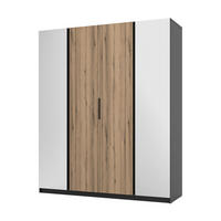 DREHTÜRENSCHRANK CAGLIARI 200/239/61,9cm 4-türig mit Spiegel Schwarz - Goldfarben/Schwarz, Holzwerkstoff (200/239/61.9cm) - MASSENO
