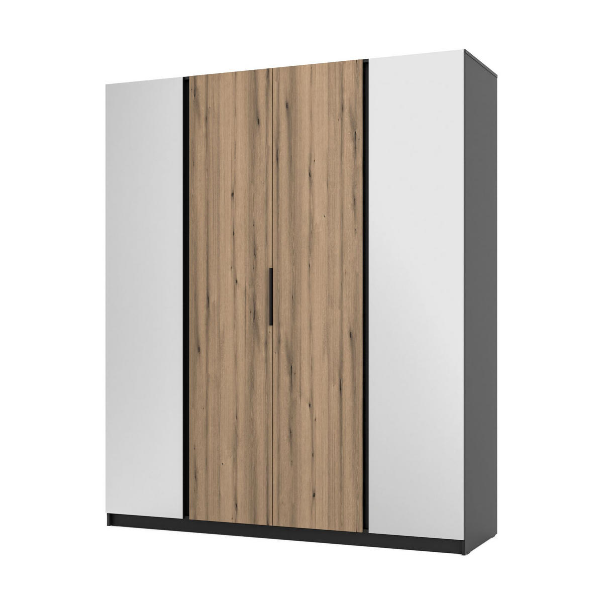 DREHTÜRENSCHRANK CAGLIARI 200/239/61,9cm 4-türig mit Spiegel Schwarz - Goldfarben/Schwarz, Holzwerkstoff (200/239/61.9cm) - MASSENO