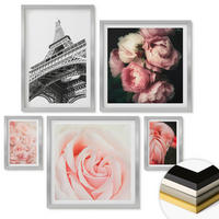 WANDBILDER 5er Set - 50x50 cm & 20x30 cm & 40x60 cm Silberner Rahmen - Berge, Wasser, wunderschöne Landschaften - Silberfarben, Kunststoff (40/60cm) - ArtPrintCave