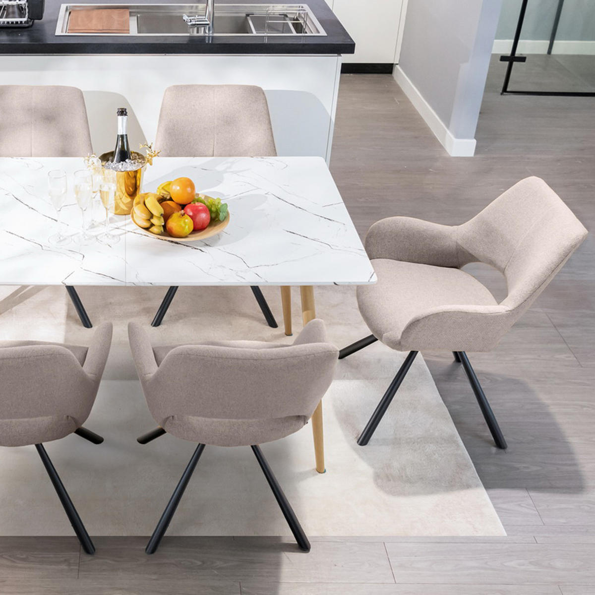 ARMLEHNSTUHL-SET 4 Stück in Eisen Webstoff - Beige, Metall (48.5/81/58cm) - Meubles Cosy