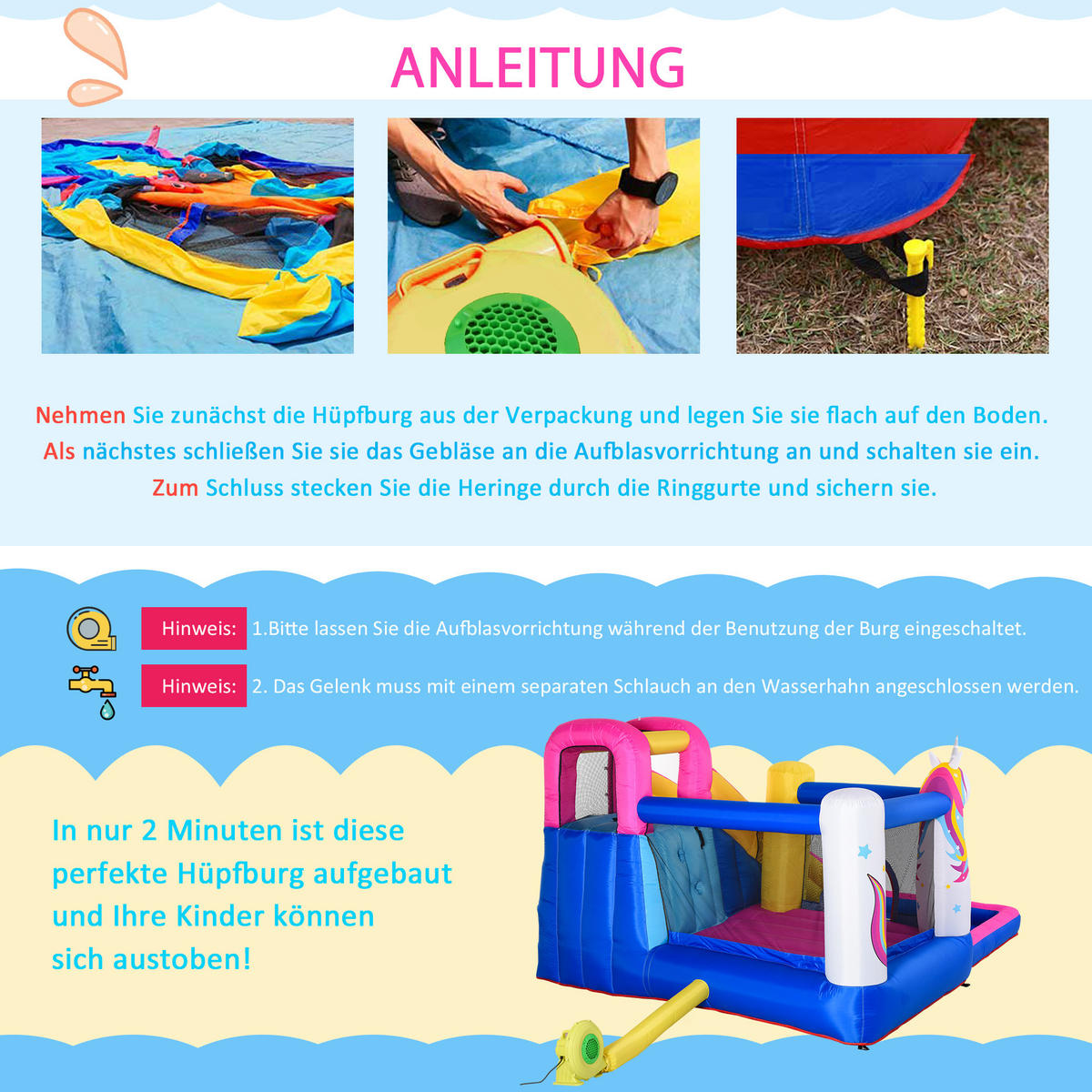 HÜPFBURG, Mehrfarbig, Oxford-Gewebe, Polyester-Gewebe - Multicolor, Textil (360/305/210cm) - Outsunny