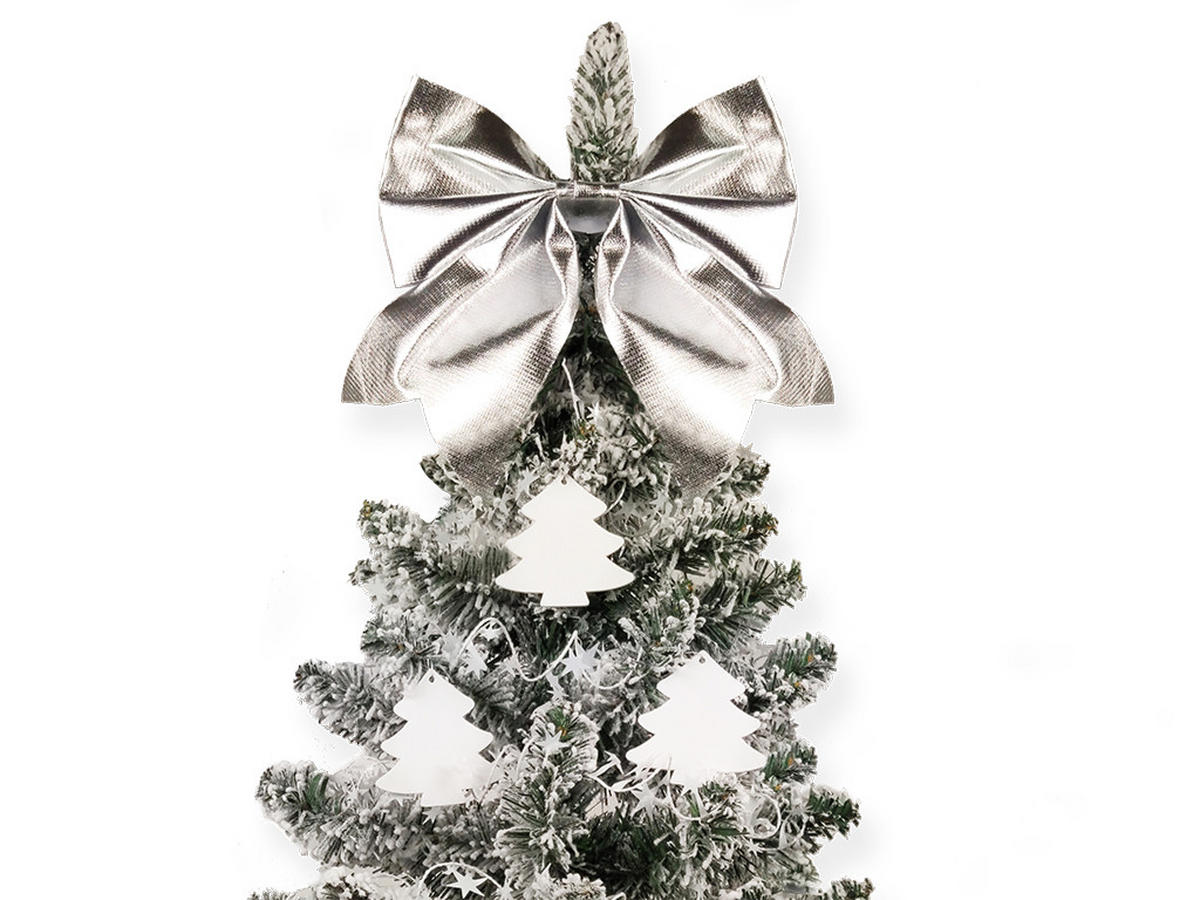 WEIHNACHTSBAUM künstlicher 60 cm mit LED-Beleuchtung, SCHNEEWALD, mit 23 Weihnachtsbaumschmuck, Pflanztopf mit Jutesack - Silberfarben/Weiß, Kunststoff/Stein (40/60cm) - LAALU