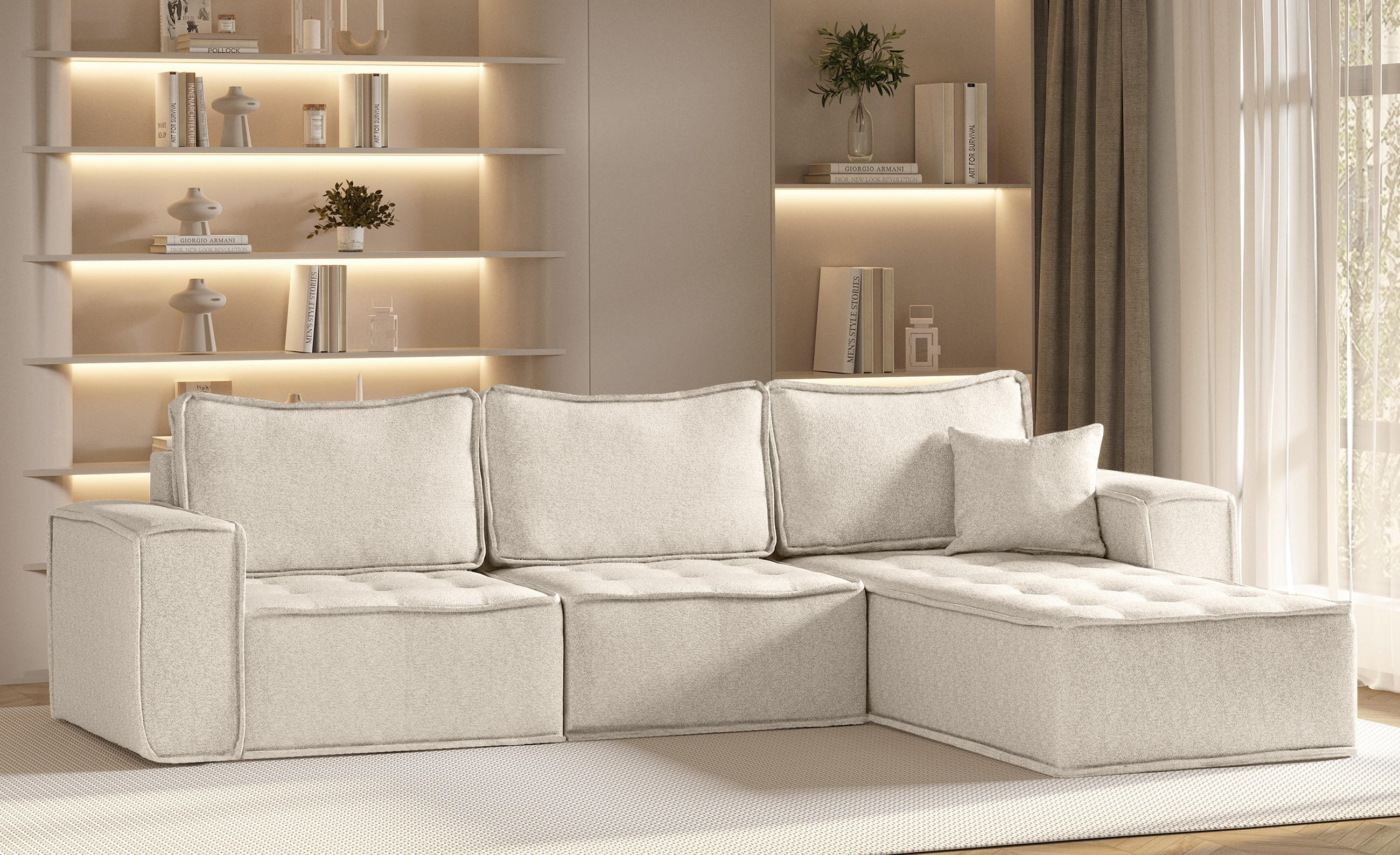 ECKSOFA L-förmige Bohoo-Maxi Hellbeige Rechts - Ecru, Holz (292/192cm) - Kaiser Möbel