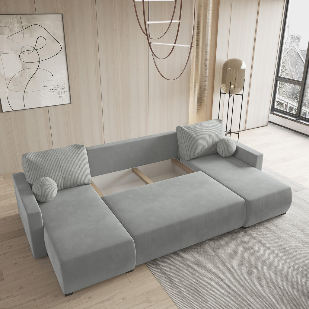 Thumbnail - Masseno Wohnlandschaft, Grau, Holz, 3-Sitzer, U-Form, 286x85x143 cm, Wohnzimmer, Sofas & Couches, Wohnlandschaften, Wohn...