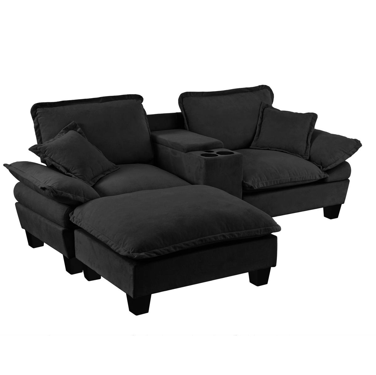 ECKSOFA 224/151/90 cm schwarz aus Chenille mit USB und Stauraum - Schwarz, Textil (151/224cm) - OKWISH