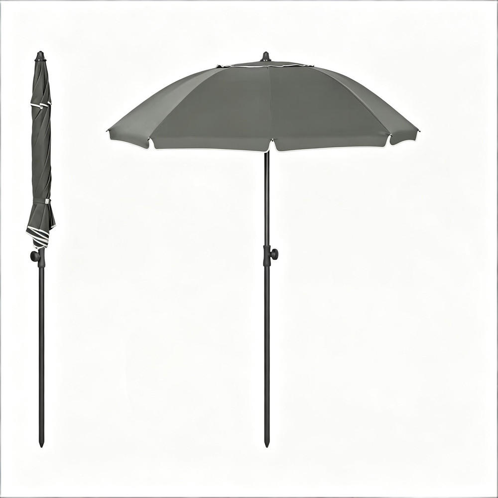 SONNENSCHIRM Runder Sonnenschirm Metall 155cm Höhenverstellbar und Neigbar - Grau, Textil (175/155cm) - Raelunyi