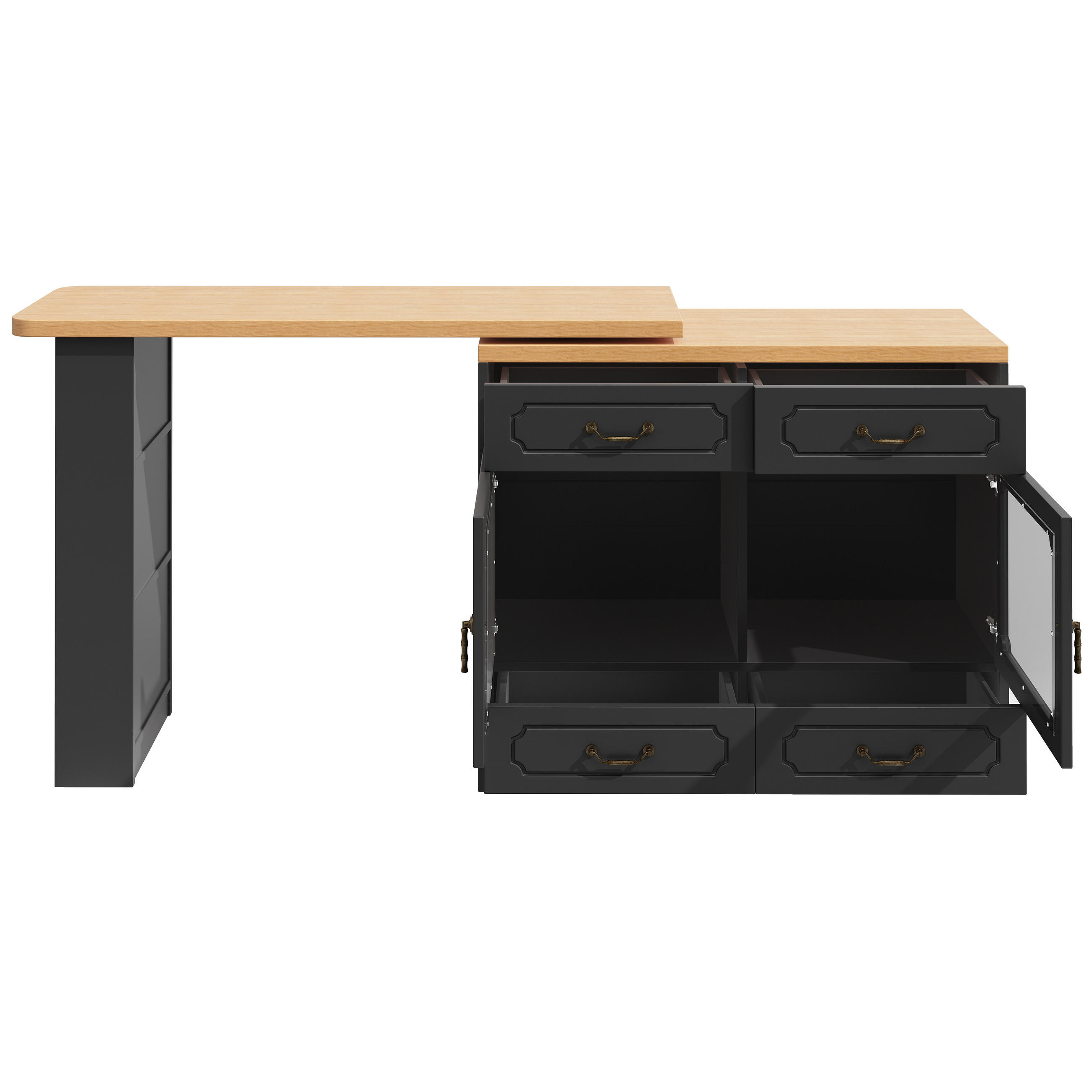 KÜCHENINSEL 135/39/92.8 cm Schwarz mit 4 Schubladen, seitliches Snackregal und LED-Lichtleiste - Schwarz, Holz (39/92.8/135cm) - Oxeza