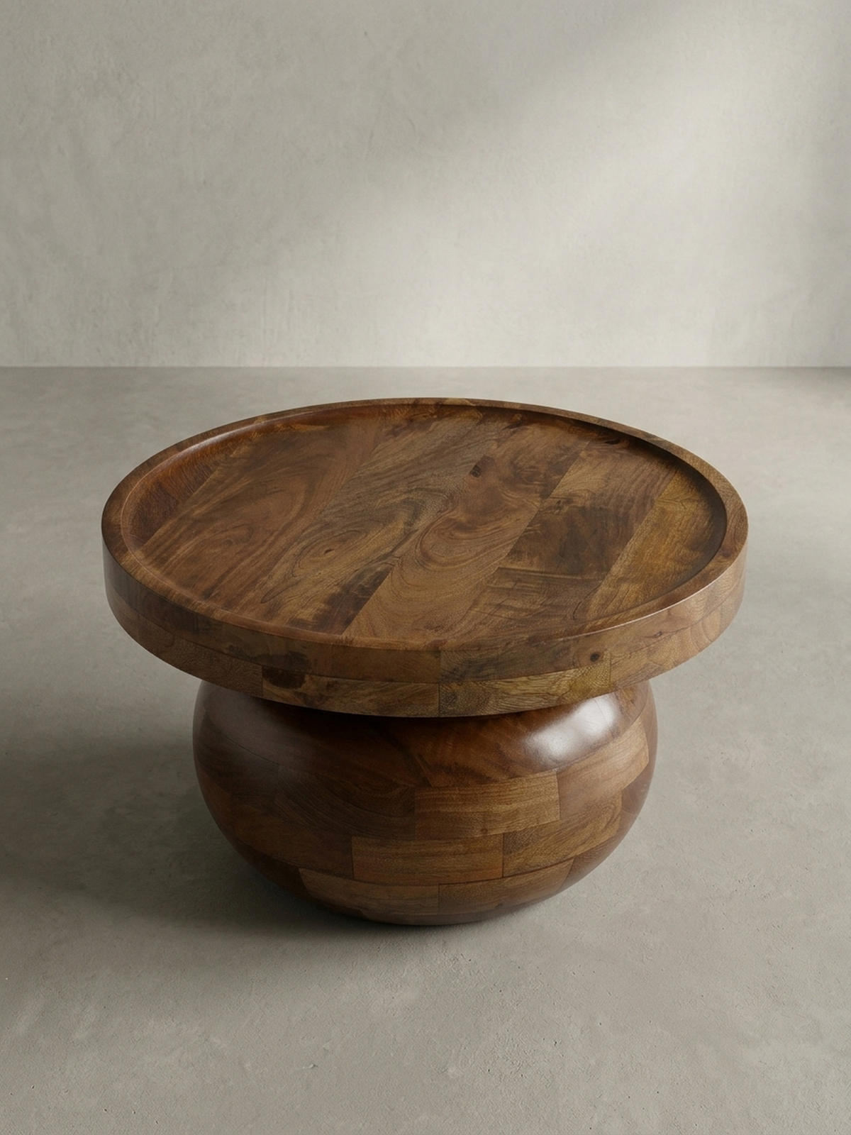 COUCHTISCH rund in Walnussfarbe, Massivholz Mango, 50x50x30,5 cm, niedrig, modern, natürliche Holzmaserung - Braun, Holz (50/50/30cm) - KADIMA DESIGN