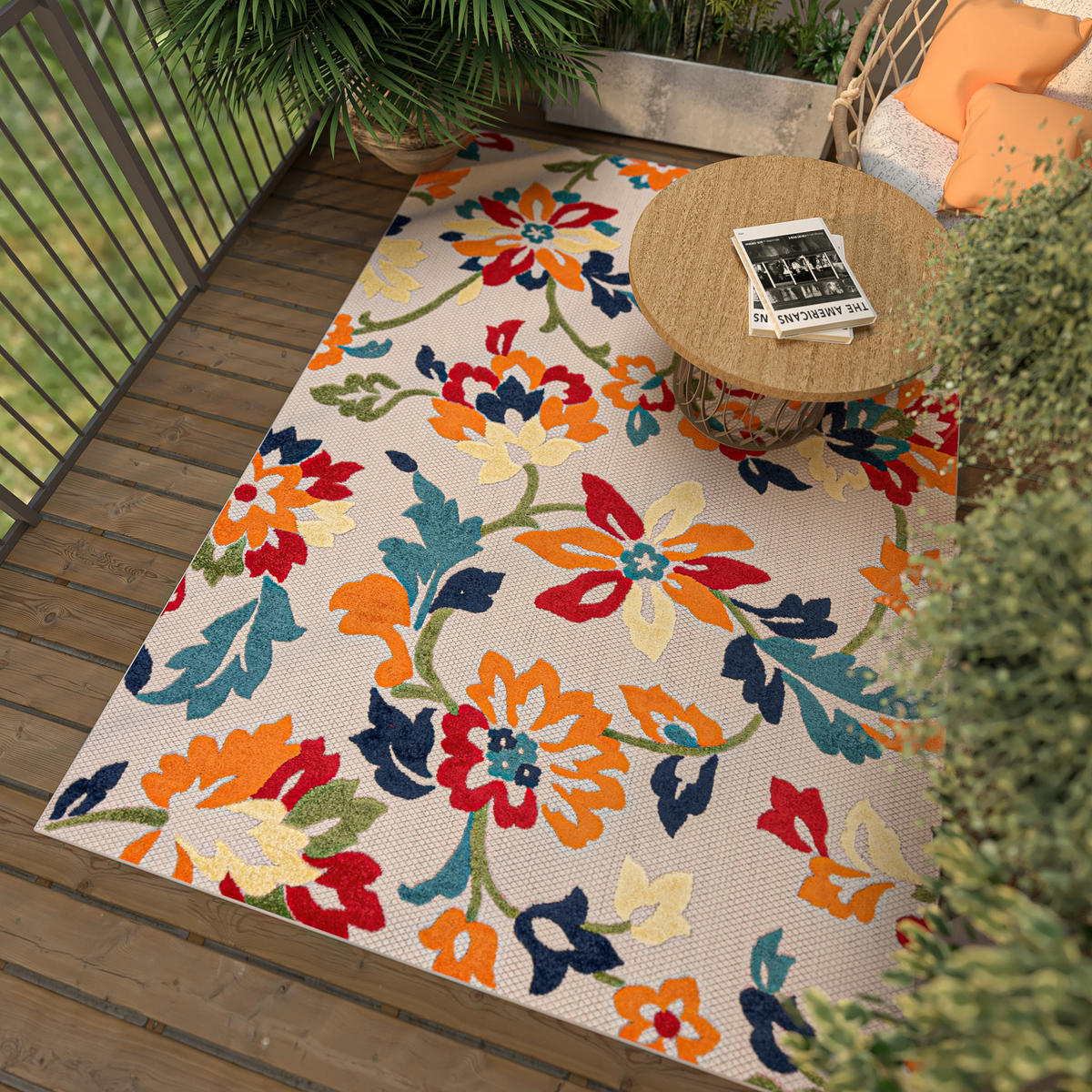 TEPPICH Outdoor Bunte Pflanzlich Kurzflor Rechteckig Moderne - 160x230 cm - Grün, Textil (160/230cm) - Mazovia