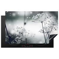 HERDABDECKPLATTE Blumen - Winter - Schnee - Natur Induktionsmatte 83x51 cm - Grau, Kunststoff (83/51.5/0.2cm) - MuchoWow