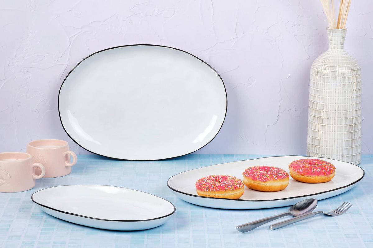 SERVIERPLATTEN Pure - 3er-Set - Schneeweiß - Weiß, Keramik (1/1/1cm) - Björn