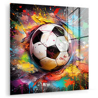 ACRYLGLASBILD Fußball - Farbe - Farben - Schwarz - Weiß 90x90 cm - Weiß, Glas (90/90cm) - MuchoWow