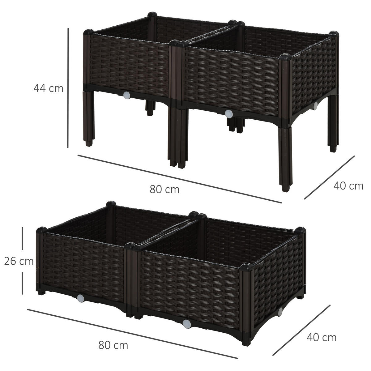 HOCHBEET 4-tlg., Dunkelbraun - Braun, Kunststoff (40/44/40cm) - Outsunny