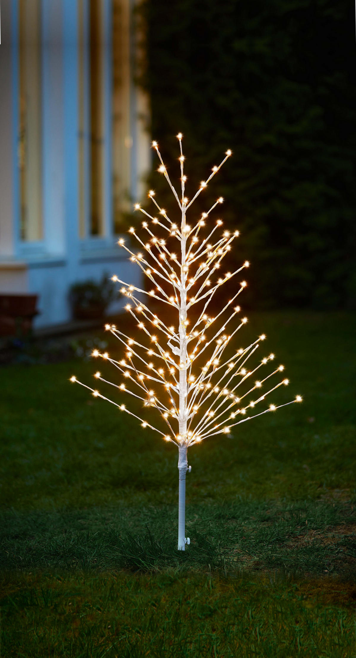 LED-LICHTBAUM Weiß - 120cm hoch mit 200 warmweißen LEDs, Timer und IP44 spritzwassergeschützt, Deko In- & Outdoor - Weiß, Kunststoff (50/50/120cm) - Northpoint