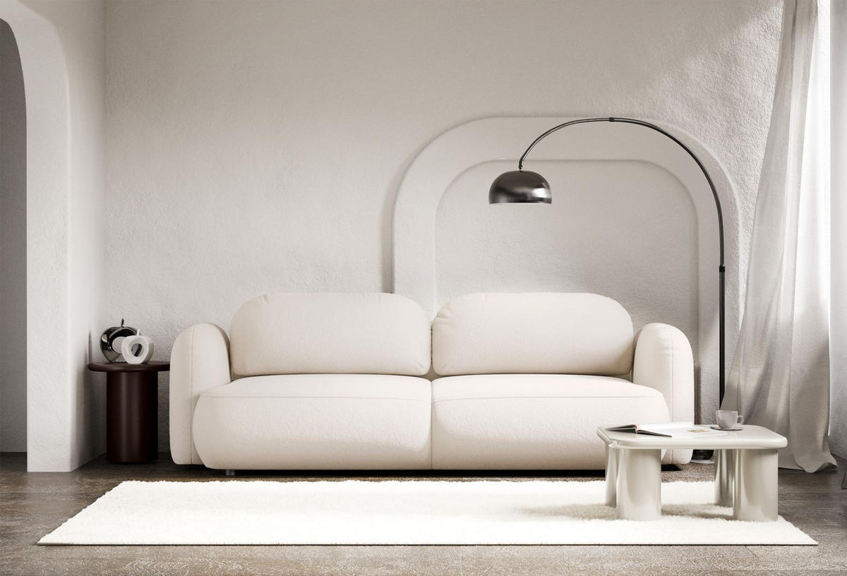 3-SITZER SCHLAFSOFA Tvoya Creme Chenille - Creme/Schwarz, Kunststoff/Textil (253/82/110cm) - Selsey