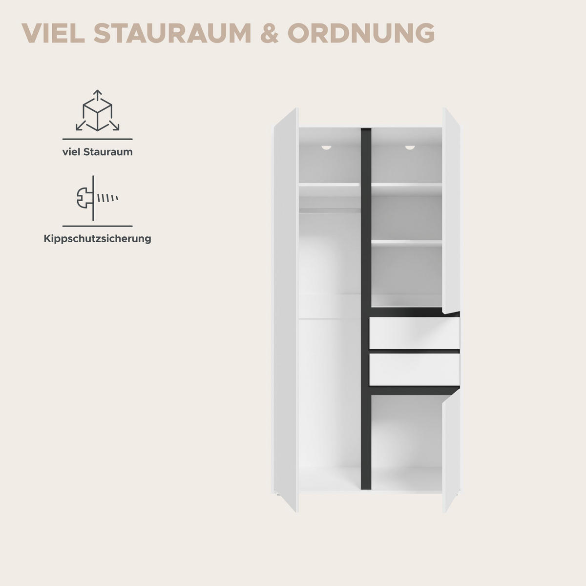 KLEIDERSCHRANK 2-türig FALUN (B/H/T: ca. 100/194/56 cm) in weiß/weiß - Weiß, Holzwerkstoff (100/194/56cm)