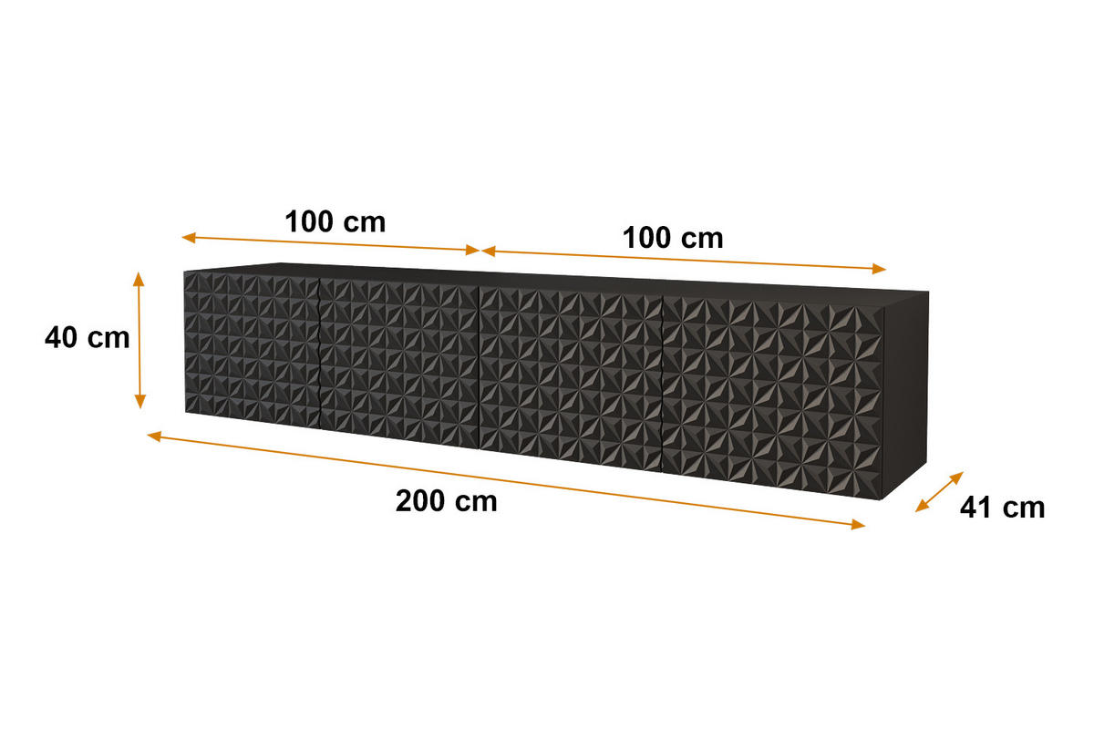 LOWBOARD VIRA-W 2x100x40x41 cm - Schwarz - Schwarz, Holzwerkstoff (200/40/41cm) - ALTDECOR