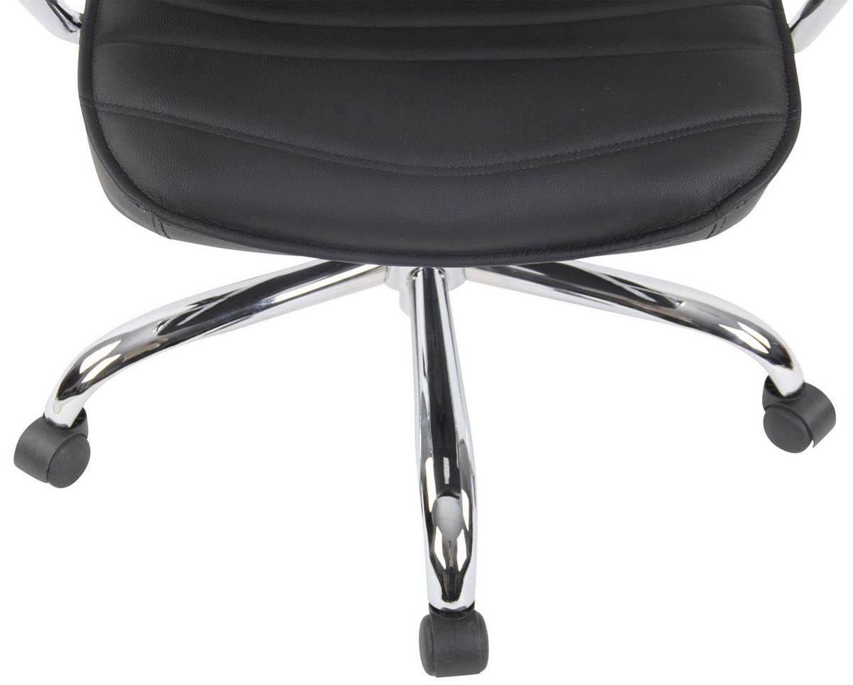 CHEFSESSEL Echtleder Schwarz - Chromfarben/Schwarz, Leder/Metall (59/117/57cm) - CLP