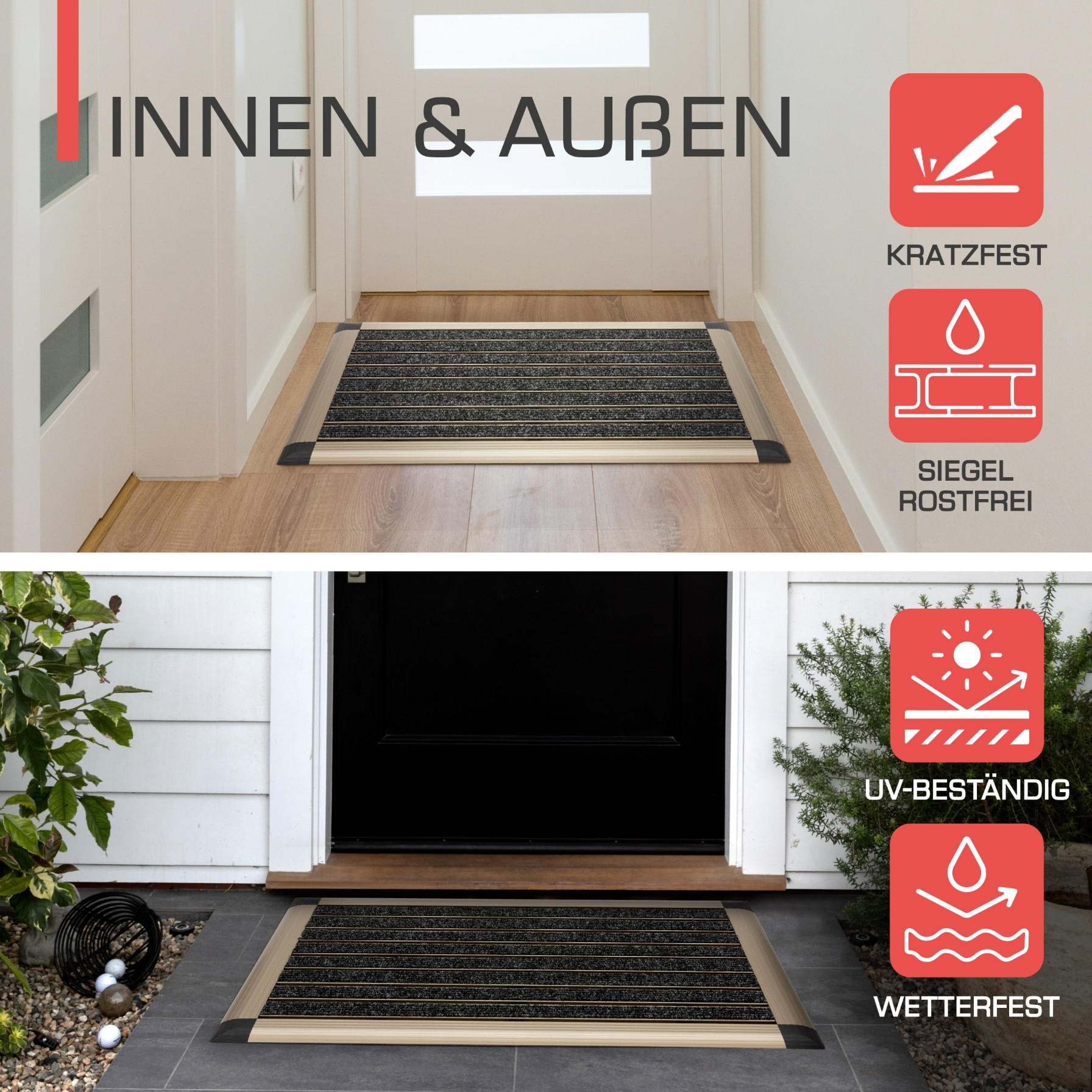 Thumbnail - BoMoe Alu-Fussmatte, Champagner, Metall, 60x40 cm, Teppiche & Böden, Fuß & Stufenmatten, Fußmatten und Schmutzfangmatten