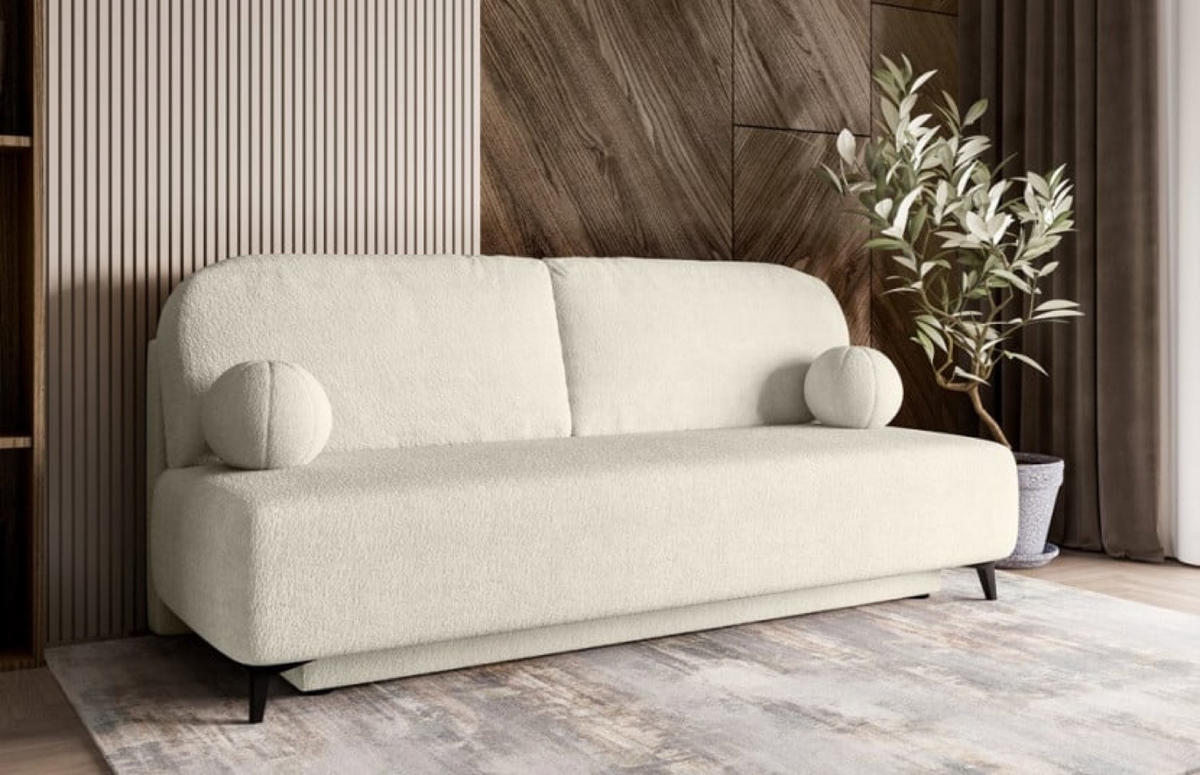 SITZSOFA Ecru MIO Mit Schlaffunktion Boucle - Ecru, Textil (198/90/86cm) - Sepro Meble