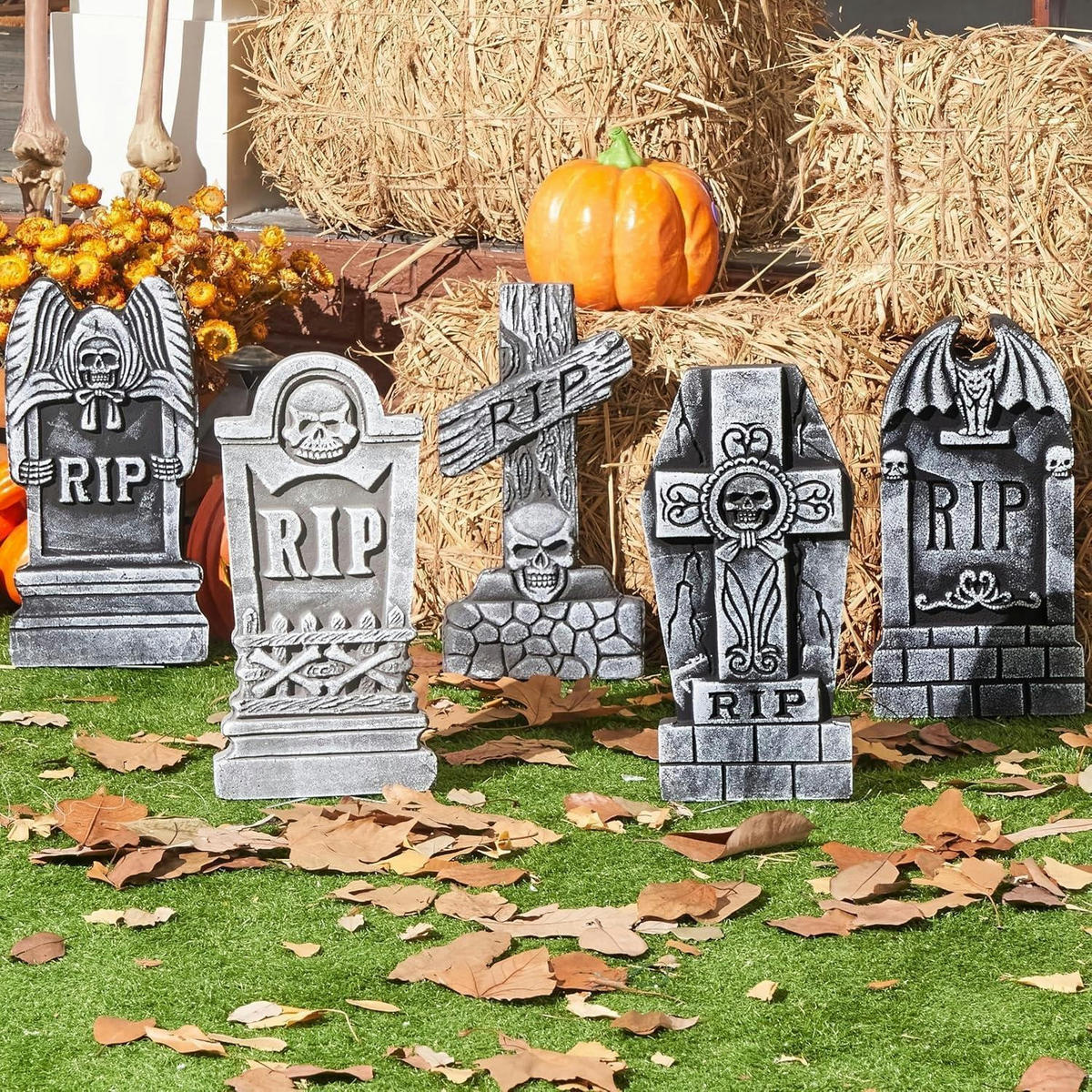 HALLOWEEN-GRABSTEINE 5er-Set 43,2 cm Grau - Grau, Kunststoff (21.9/6/42.5cm)