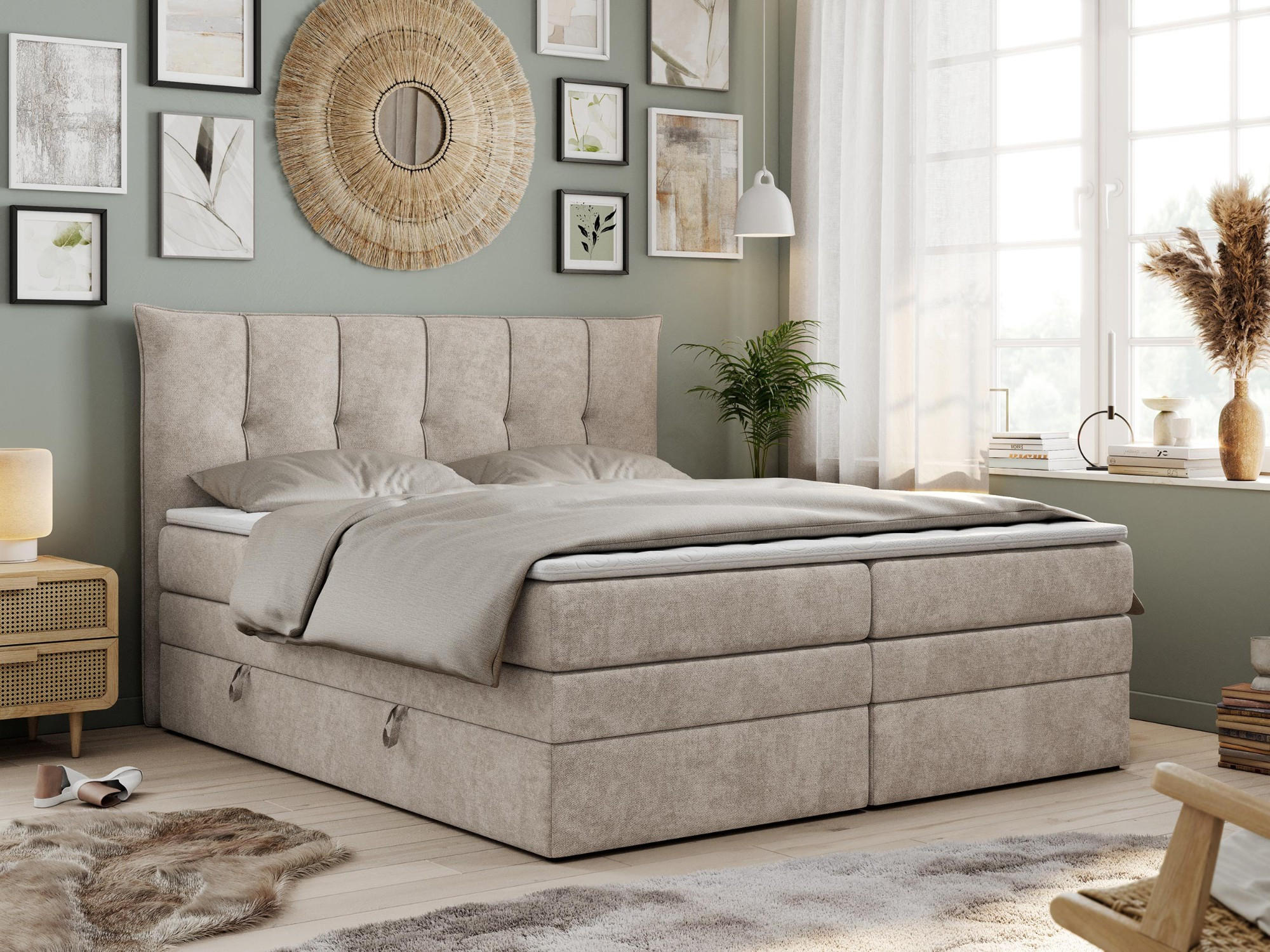 Thumbnail - MKS Boxspringbett, Beige, Textil, 2-Sitzer, H4, Rechteckig, 160x200 cm, Schlafzimmer, Betten, Boxspringbetten