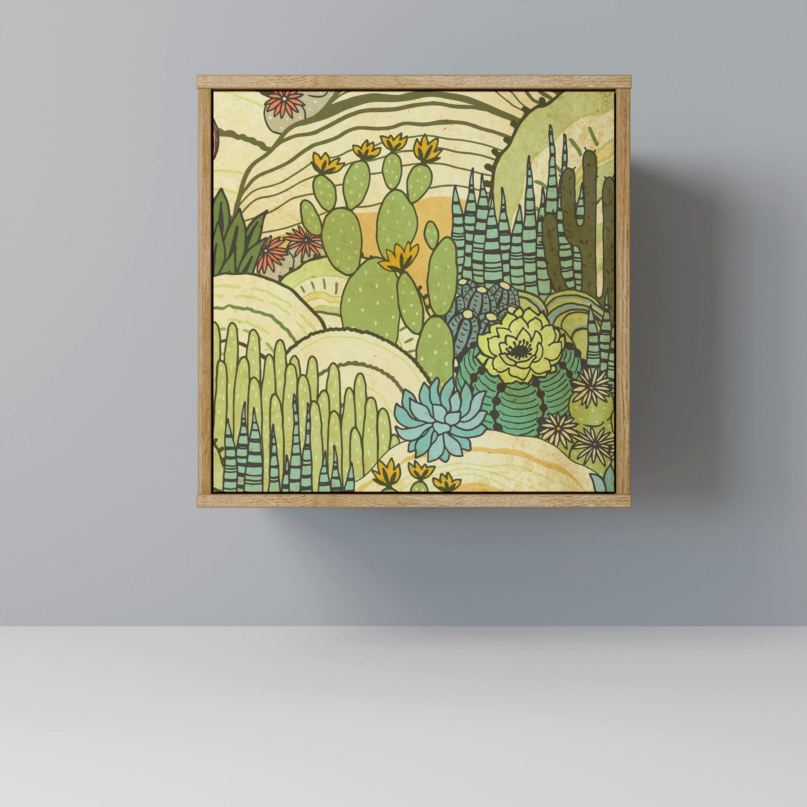 SIDEBOARD SUCCULENTS KALEIDOSCOPE, Eichefarben, 57,5x42x57,5 cm, Ohne Füße - Eichefarben/Multicolor, Holzwerkstoff (57.5/57.5/42cm) - SpaceRebels