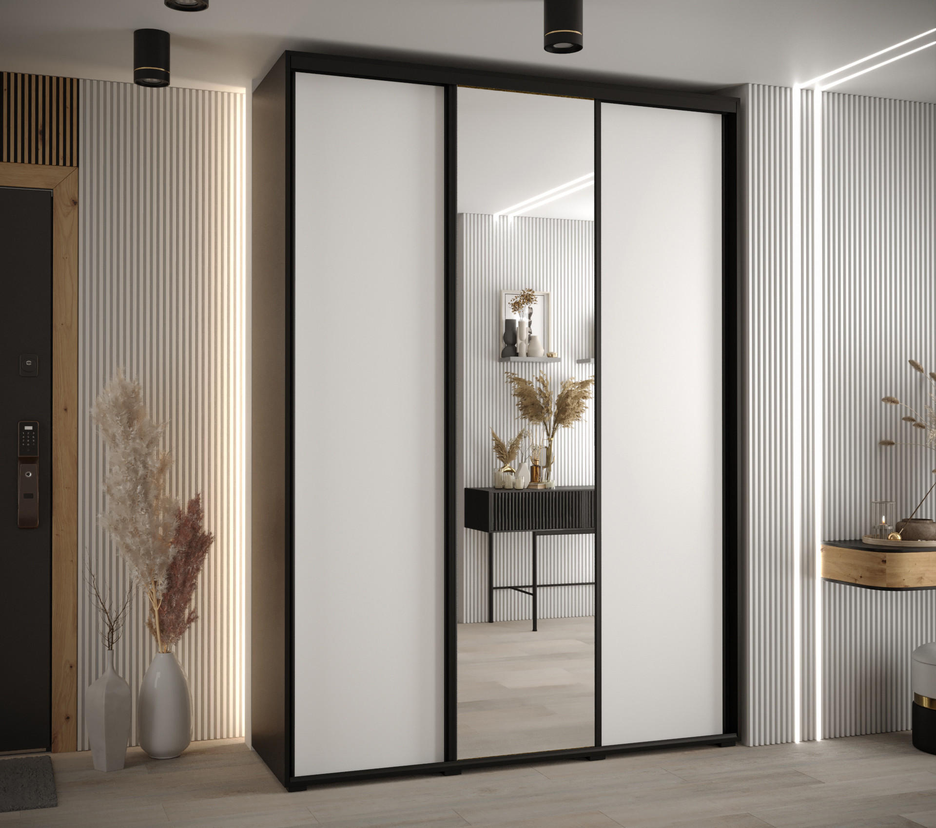 SCHWEBETÜRENSCHRANK 235,2/170/60 3-türig - Schwarz/Weiß, Holz/Metall (170/235/60cm) - Abiks Möbel